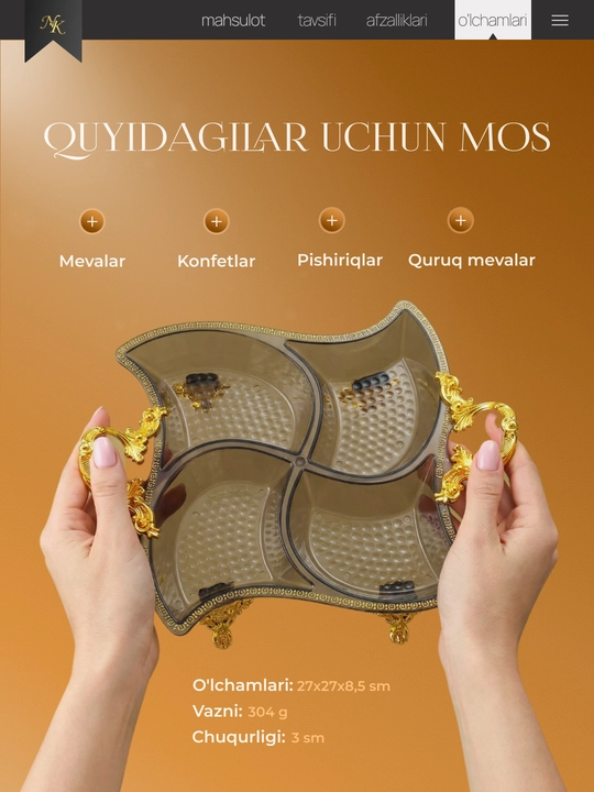 Menajnitsa Yong'oq va quruq mevalar uchun 4 bo'lmali dekorativ idish 2 dona