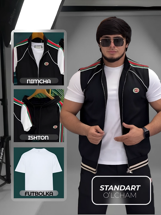 Erkaklar sport kostyumi troyka, Gucci uslubi, futbolka, nimcha, triko, 48-52