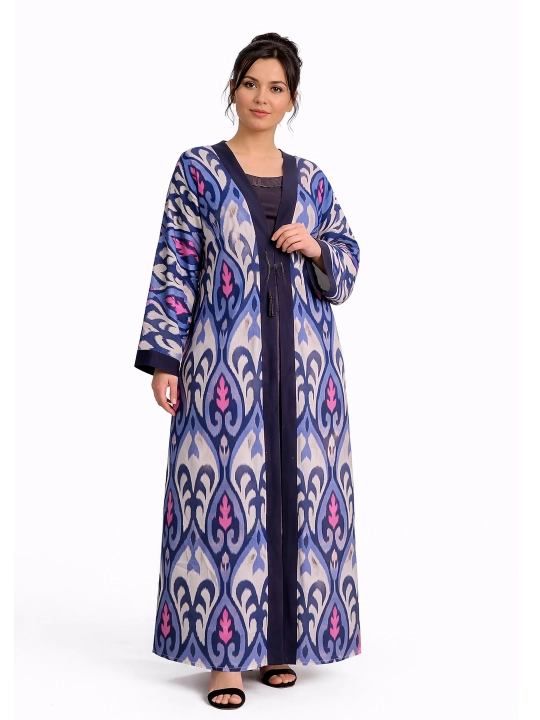 Ayollar abaya kiyimi, yopinchiq va xalat, 2 tasi 1 da, zig‘ir tolali, milliy uslubda, katta o‘lchamda - 