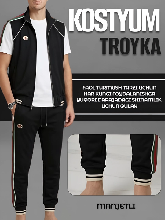 Erkaklar sport kostyumi troyka, Gucci uslubi, futbolka, nimcha, triko, 48-52