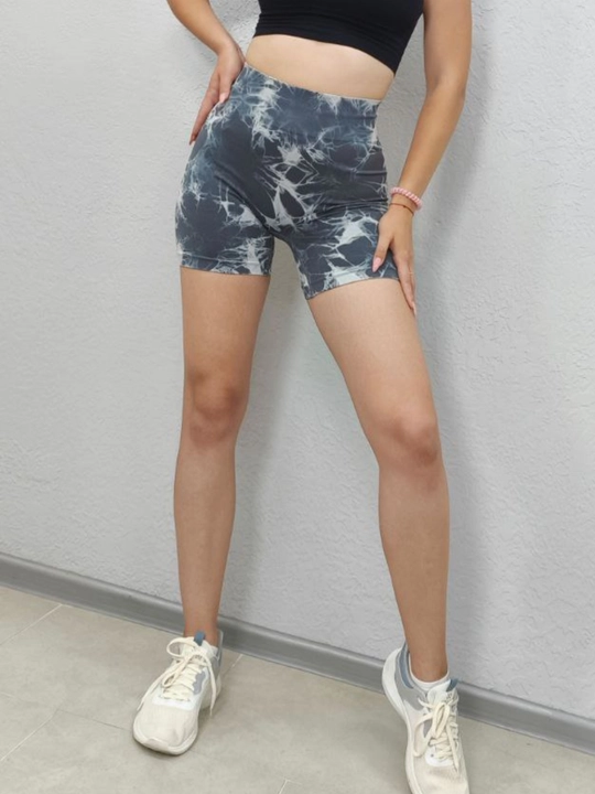 Шорты спортивные, велосипедки, Push-up, Tie-dye, с высокой посадкой, утягивающие