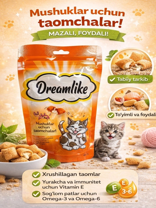 Mushuklar uchun Dreamies konfetlari, xushbo‘ylantirilgan ozuqa, 75 g*2 dona - 