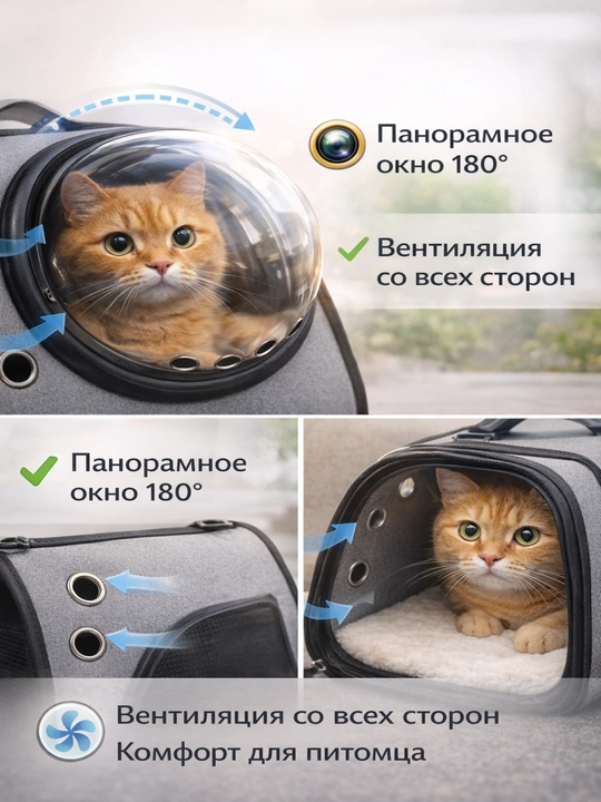 Сумка переноска для кошек и собак c обзором 360°, рюкзак с иллюминатором, безопасная