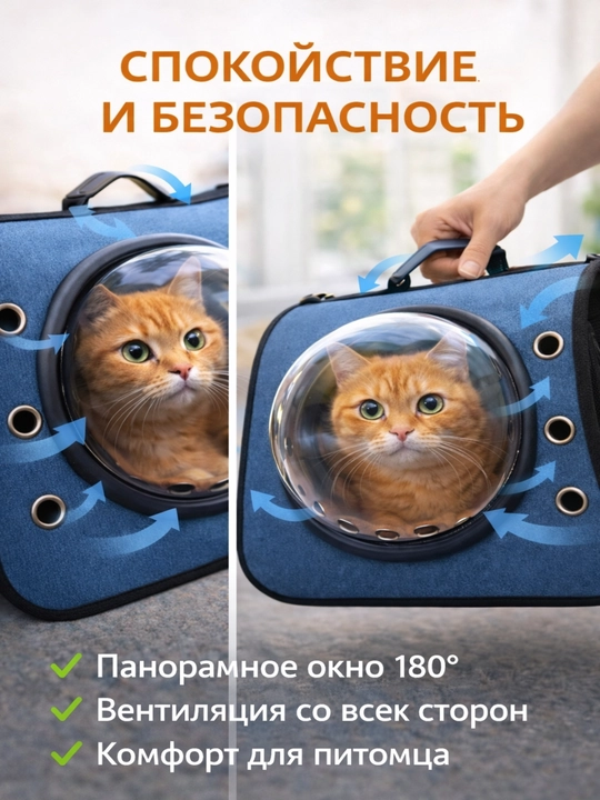 Сумка переноска для кошек и собак c обзором 360°, рюкзак с иллюминатором, безопасная