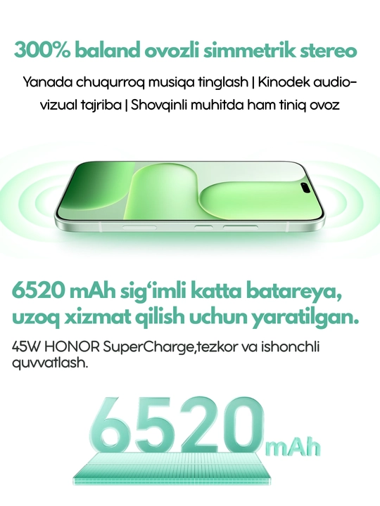 HONOR 600 Lite 5G smartfoni, AMOLED-ekran 1.5K,6520mA/soat 45Vt,108MP AI kamera, 1 yillik kafolat