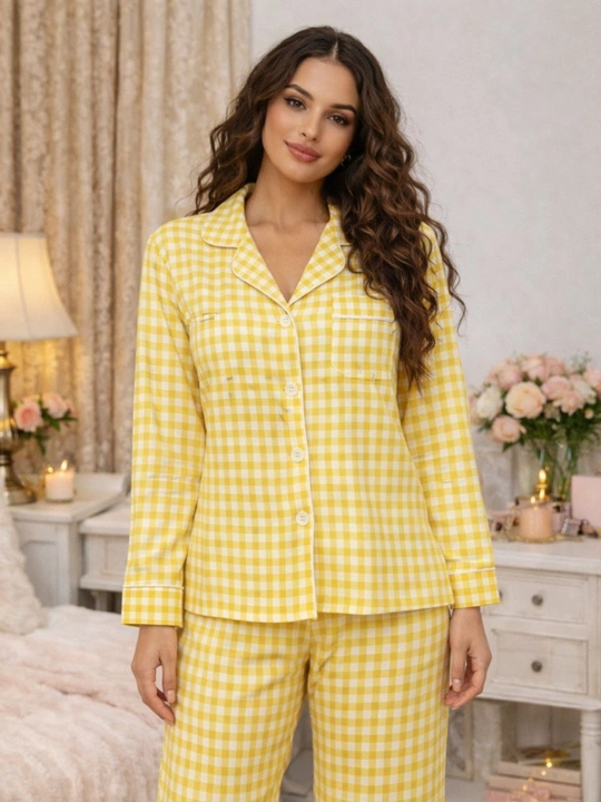 Ayollar pijamasi tungi uy kiyimi old tugmali va yoqal pijama