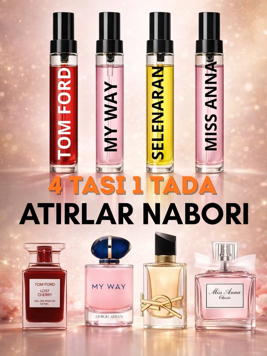 Ayollar uchun parfyum to‘plami 4 xil hid: Lost Cherry, My Way, Miss Dior, Libre - 