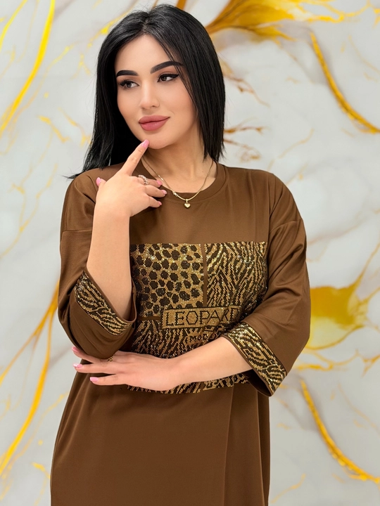 Ayollar komplekt dvoykasi Leopard, turk trikotaji, Swarovski toshli bezak, bahor-yoz uchun