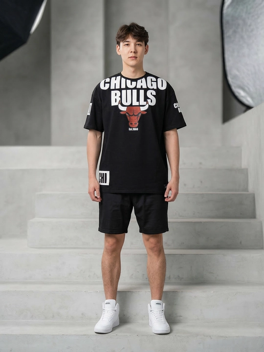 Erkaklar uchun uniseks futbolka, oversize, qisqa yengli va printli, yoz va kuz uchun