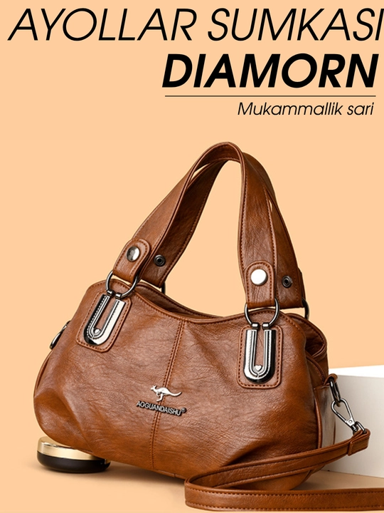 Ayollar sumkasi DIAMORN, krossbodi, yelkadan osiladigan sumka, ekocharm, 3 bo‘limli