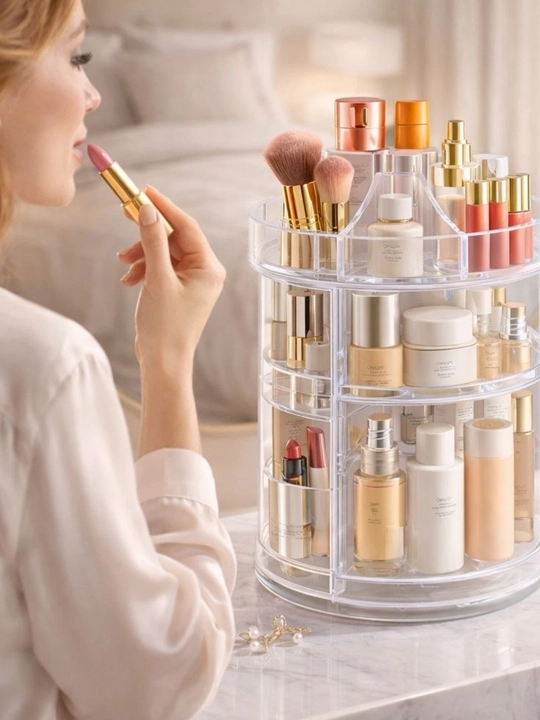 Kosmetika organizer 360° aylanuvchi, katta sig‘imli, shaffof make-up organizer