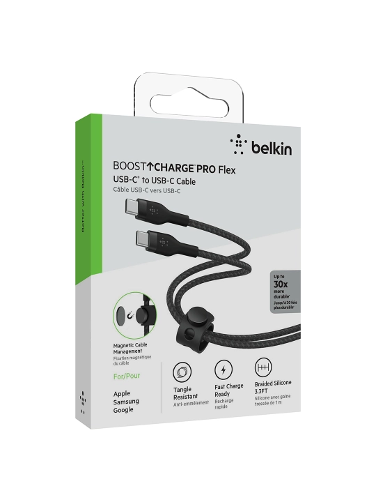Kabel Belkin Type C to Type C BoostCharge Pro Flex, 60W, 1,2,3 m, mustahkam,tez zaryadlash