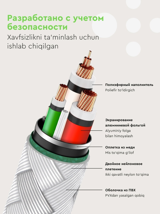 Kabel Belkin Type C to Type C, o‘ralgan, 60W, 1 m, 2 m, tezkor zaryadlash