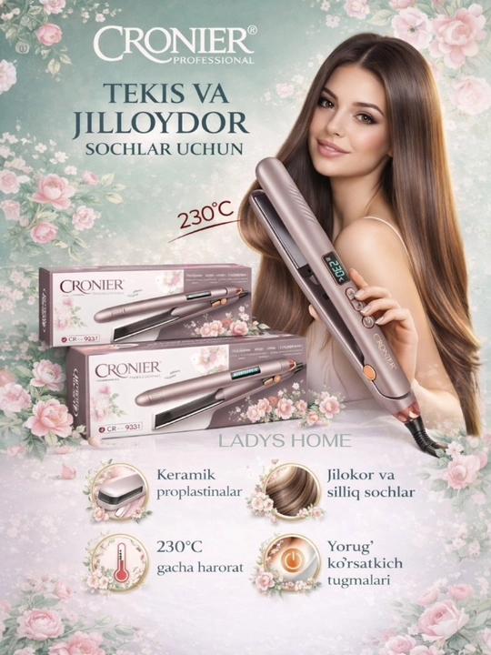 CRONIER CR-954 soch to‘g‘rilagichi, 450°F / 230°C, Keramik plastinalar - 