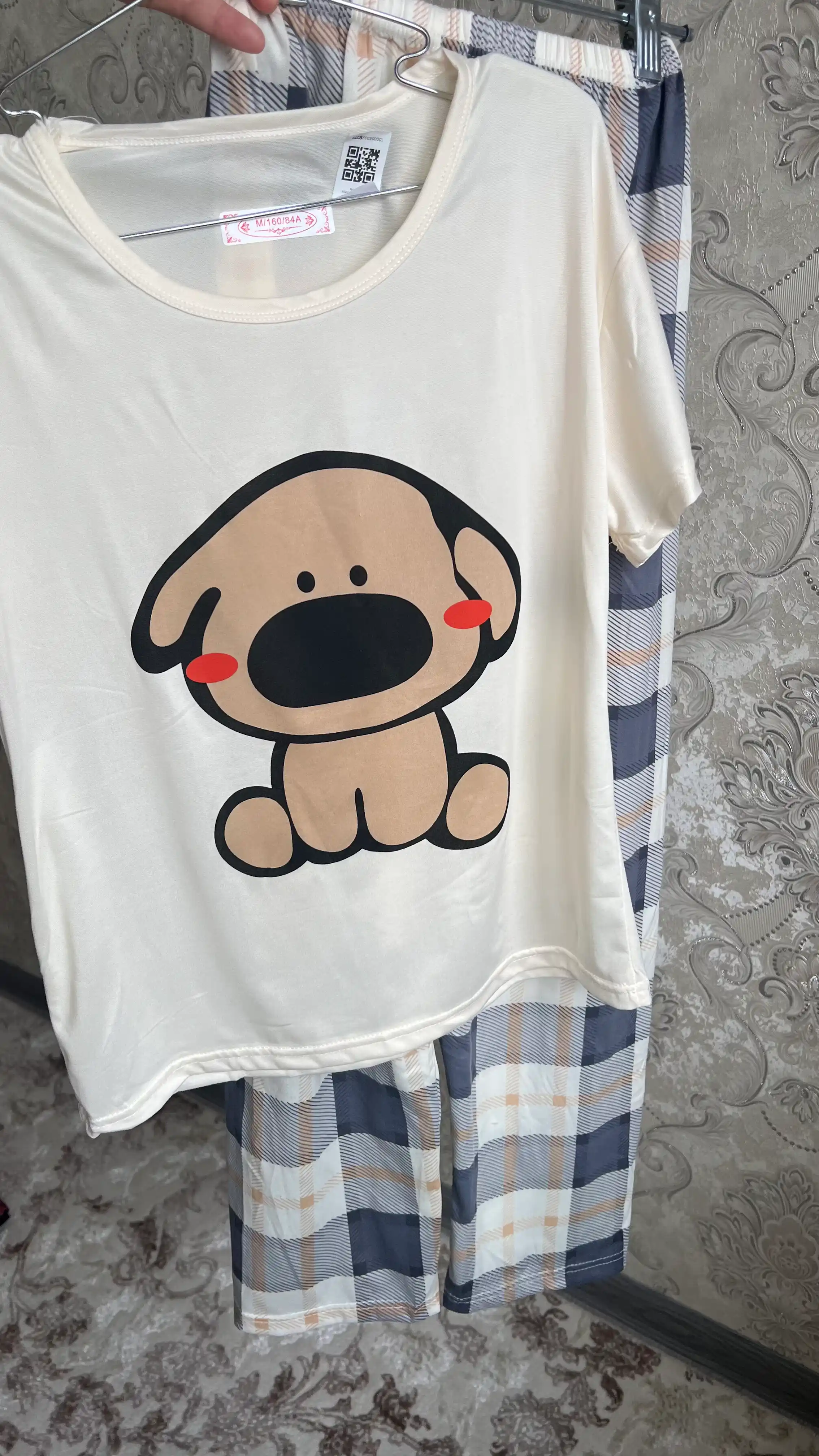 Ayollar uchun pijama 2 qismli: futbolka, shim, koreyscha uslub, erkin bichim, SOVG'A UCHUN