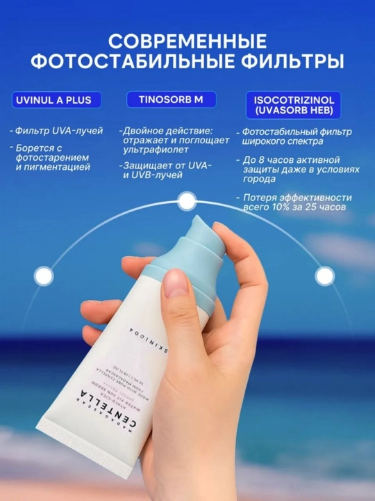 Крем с центеллой SPF 50+PA+++, солнцезащитный крем Skin 1004, крем для лица