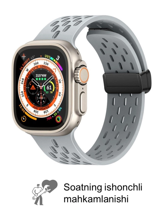 Sport silikon bilaguzuk, magnit asosli, Apple Watch 42, 44, 45, 49 mm uchun - 