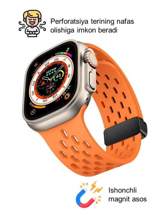 Спортивный силиконовый ремешок, на магнитной основе, для Apple Watch 42, 44, 45, 49 мм