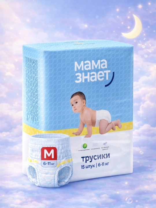 Bolalar uchun трусик-подгузник Mama Znaet M (6–11 kg), 15 dona, mini pack - 