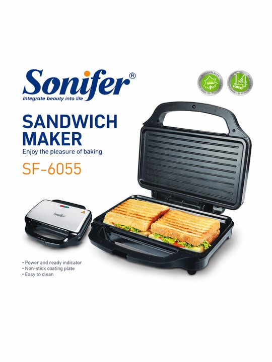 Сэндвичница, тостер, Sonifer SF-6055 900Вт, компактная чёрная