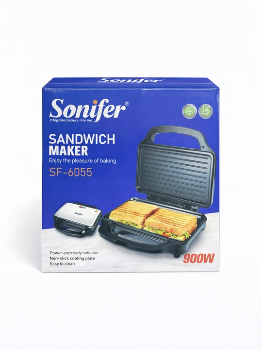 Сэндвичница, тостер, Sonifer SF-6055 900Вт, компактная чёрная