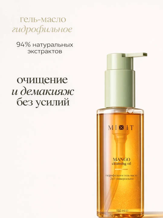 MIXITdan Yuz va makiyajni yuvish uchun gidrofil gel, mango ekstrakti bilan, 150 ml