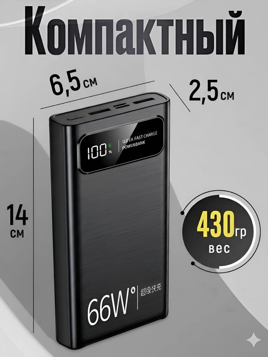 Внешний аккумулятор Power Bank, 66-22.5W, 20000mA, с быстрой зарядкой, 22.5w