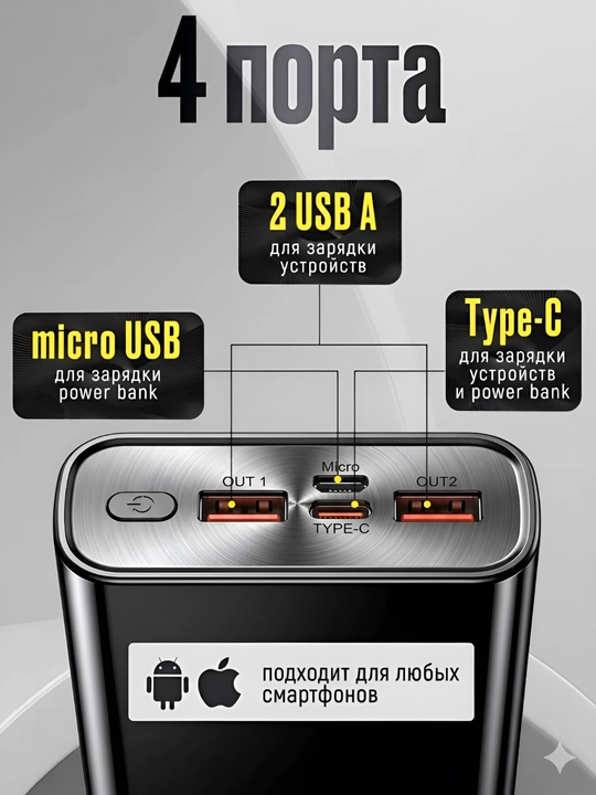 Внешний аккумулятор Power Bank, 66-22.5W, 20000mA, с быстрой зарядкой, 22.5w