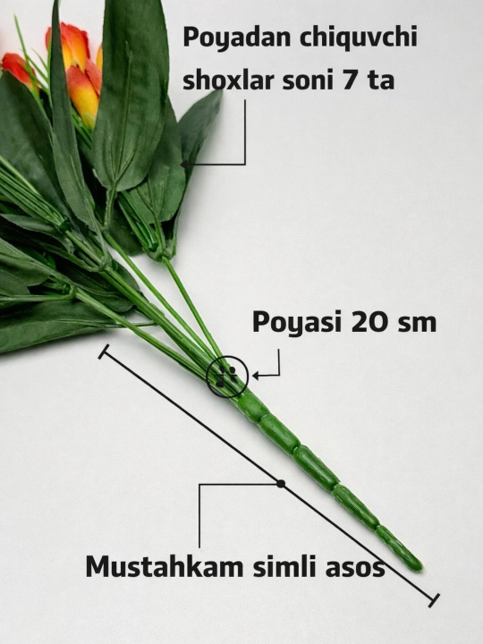 Sun’iy gullar, bezak va interyer uchun lolalar, xonalar va ofislarni bezash uchun