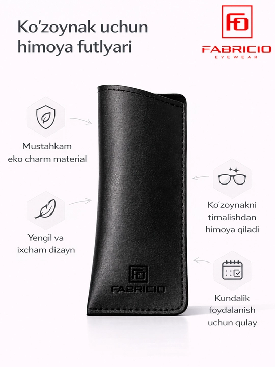 Ko‘zoynak uchun ixcham himoya futlyari, salfetka bilan to‘plami mavjud Fabricio