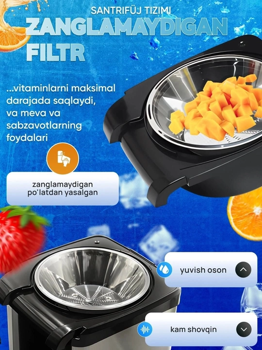 Samsung sharbat chiqargichi, 1000 Vt, 600 ml, 3 tezlik, oshxona kombayni, mevalar uchun