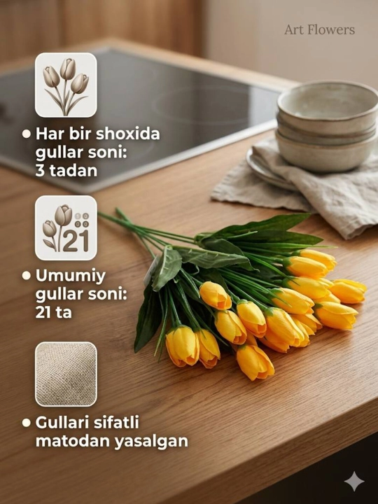 Sun’iy gullar, bezak va interyer uchun lolalar, xonalar va ofislarni bezash uchun
