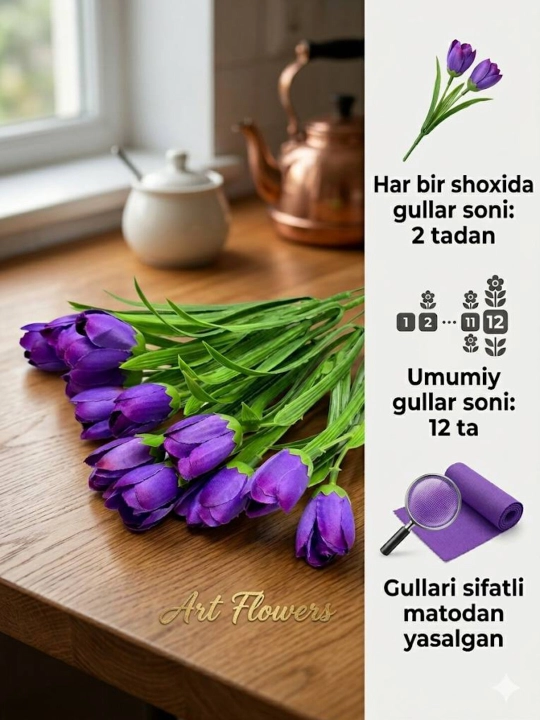 Sun’iy gullar, bezak va interyer uchun lolalar, xonalar va ofislarni bezash uchun
