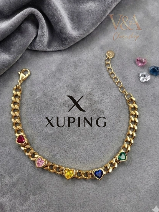 Браслет женский Xuping позолота, цепочка с жемчугом и подвесками, регулируемый