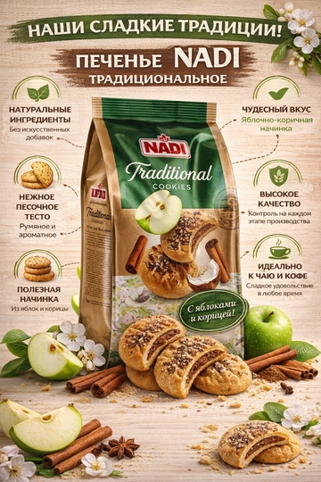 Печенье с Шоколадной начинкой, NADI, 250 г, сделано в Иране — KAZIWEH-NADI17-БИРЮЗ