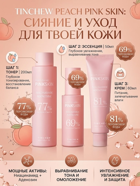 Набор для увлажнения и сияния кожи Tinchew Peach Skin Pink - 