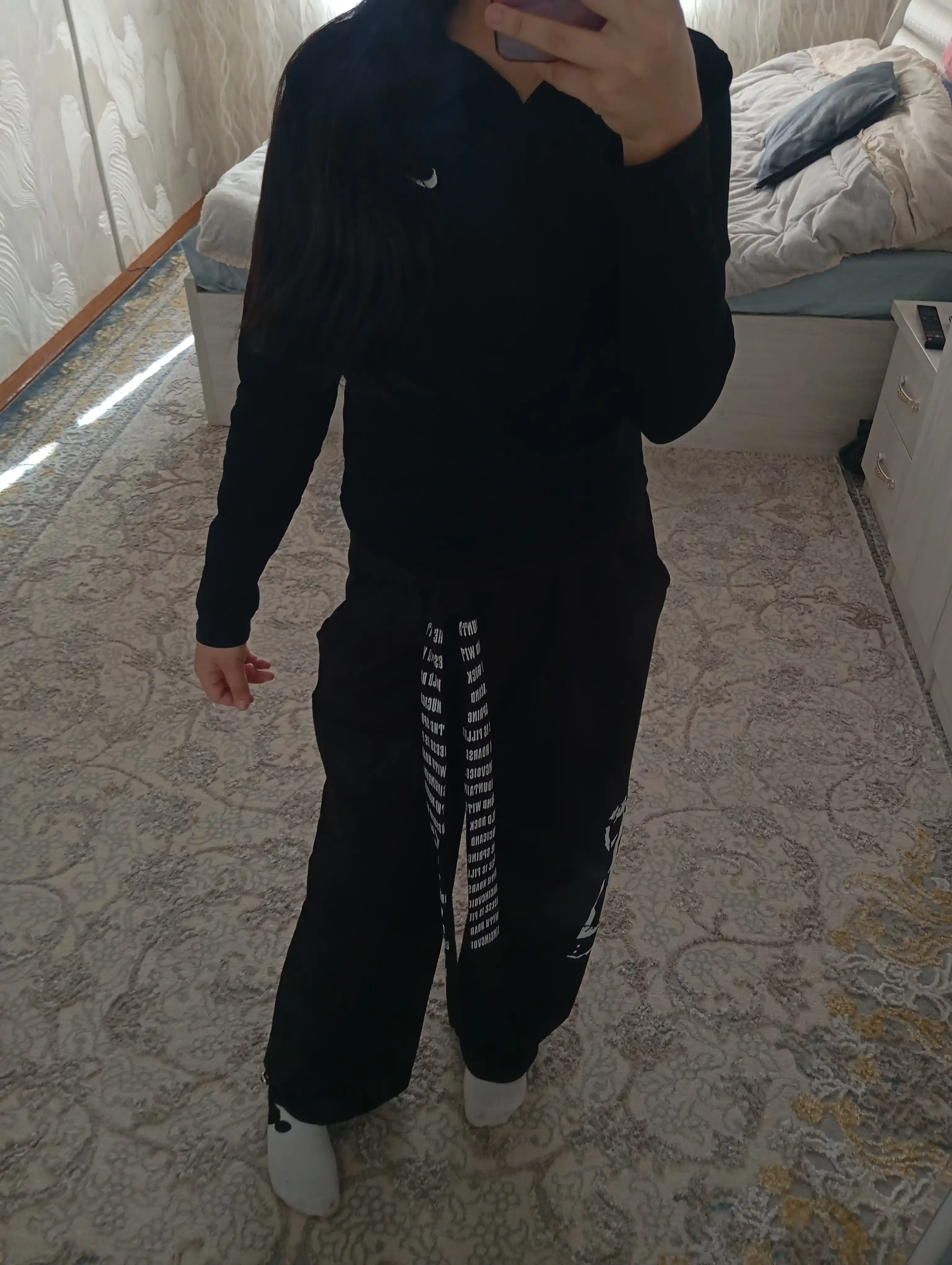 Ayollar yozgi sport shimi, keng oversize shim, yozgi triko