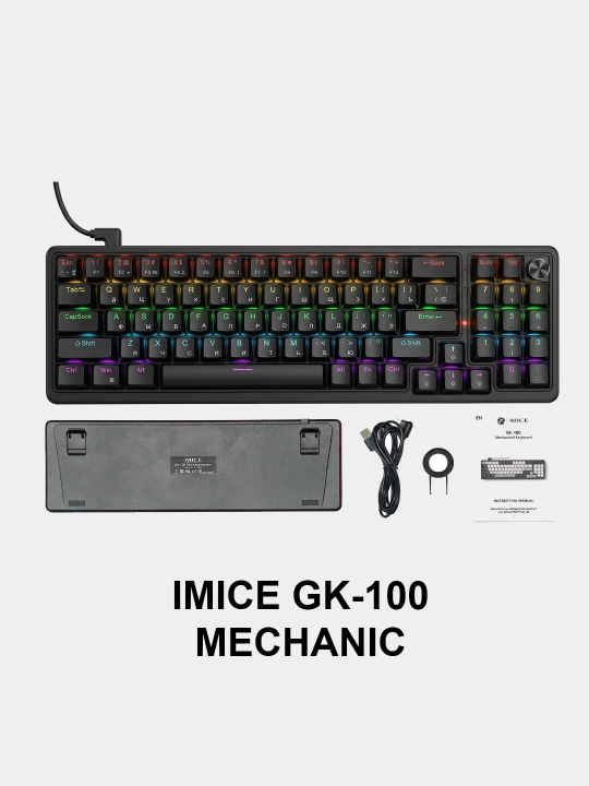 RGB USB yoritgichli IMICE GK-100 rus/eng mexanik simli o‘yin klaviaturasi - 