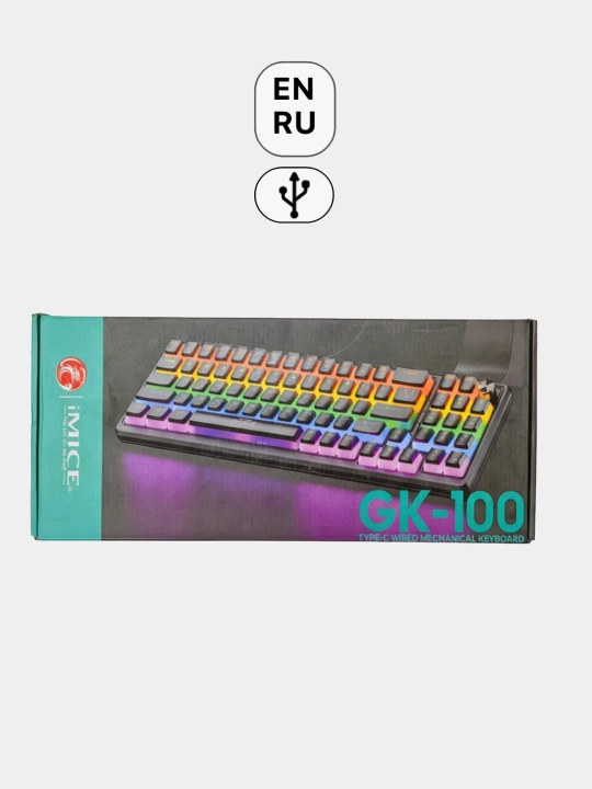 RGB USB yoritgichli IMICE GK-100 rus/eng mexanik simli o‘yin klaviaturasi