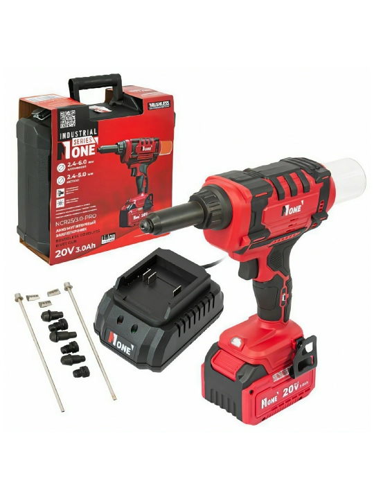 Заклёпочник аккумуляторный бесщёточный NUMBER ONE NCR25/3.0-PRO INDUSTRIAL 20 V, 3.0 Ah