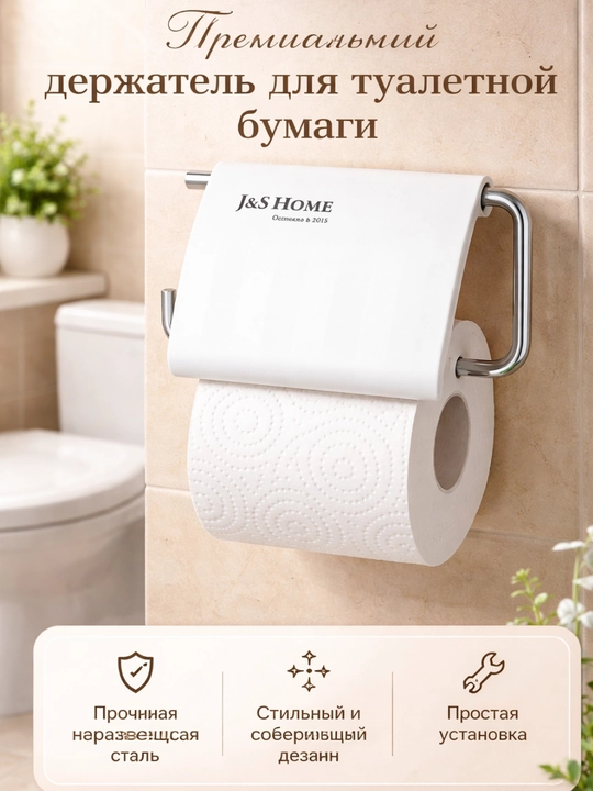 Hojatxona qog'ozi uchun ushlagich, plastik, yopishtiriladigan, hammom uchun, oq rang - 