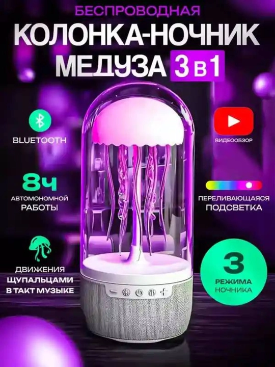 Колонка-ночник медуза, 3 в 1, ночник-сияние, музыка и отдых вместе - 
