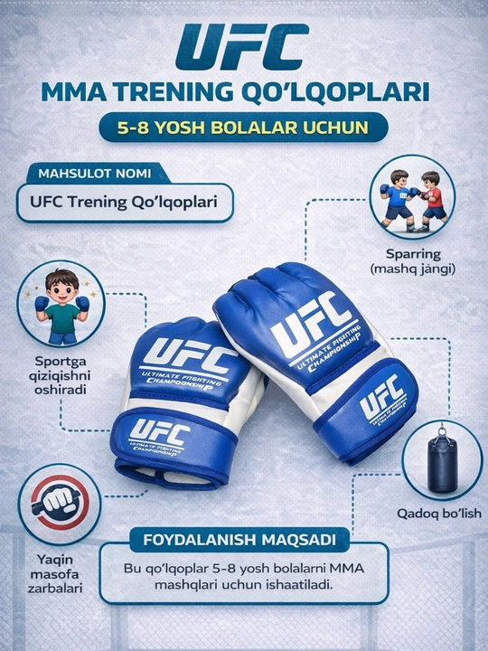 5-8 yoshli bolalar uchun sport qo‘lqoplari, shinellar, UFC, MMA - 