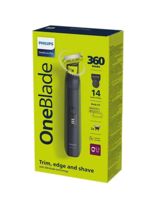 Триммер Philips OneBlade Pro 360 QP6542/15: для лица и тела, 90 мин работы, LED дисплей - 