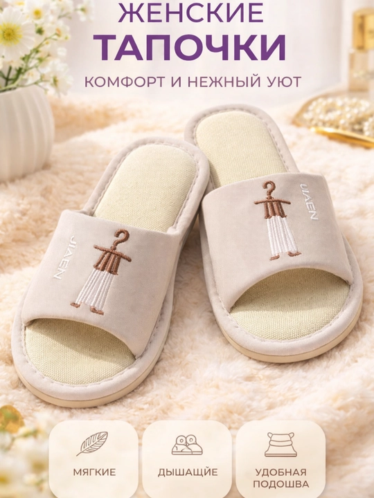 Женские тапочки 36-41, льняные, вышитые, дышащие, нескользящие