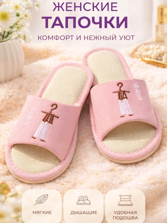Женские тапочки 36-41, льняные, вышитые, дышащие, нескользящие