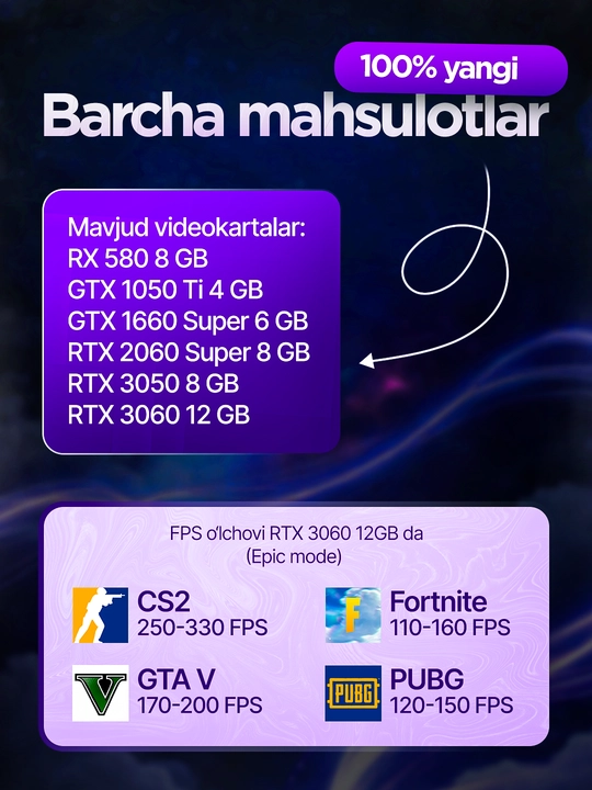 O'yin kompyuteri, Core i5-12400F, kelajak uchun mos zamonaviy tayyor kompyuter