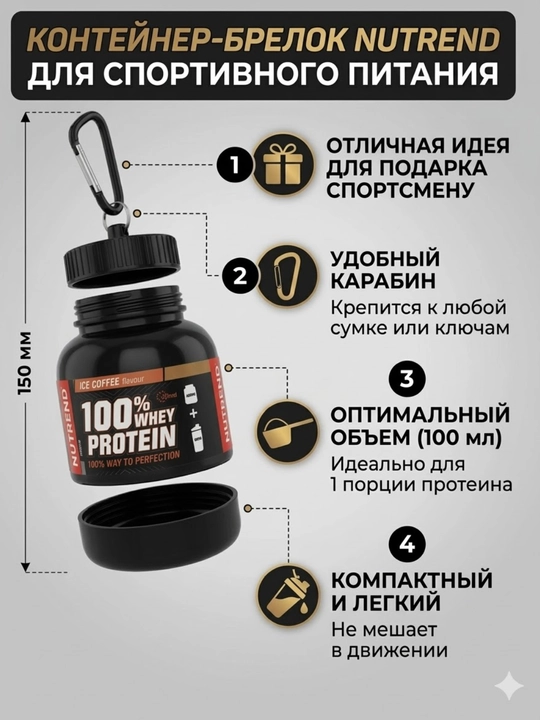 Контейнер для спортивного питания, баночка для протеина с карабином Magic Kitchen, 100 мл