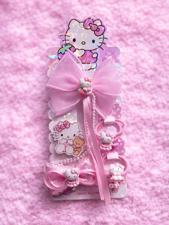 Hello Kitty bolalar uchun soch aksessuarlari to‘plami bantik va rezinkalar