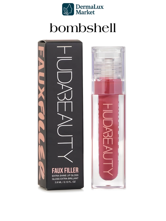 Hajm beruvchi va yumshatuvchi Huda Beauty Faux Filler Lipstick Bombshell lab pomadasi